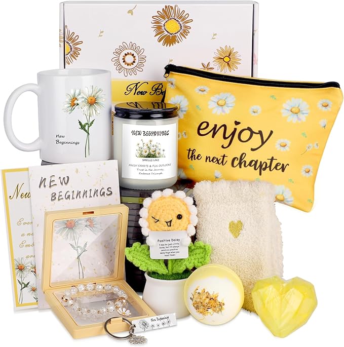 Extrogif New Beginning Gifts for Women - Daisy Coffee Mug, Candles, Positive Crochet Flowers & More, Encouragement Gift Bo...