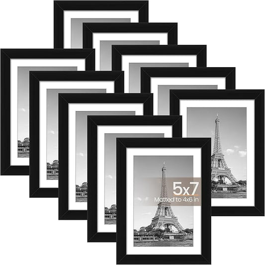 upsimples 5x7 Picture Frame Set of 10, Display Pictures 4x6 with Mat or 5x7 Without, Multi Photo Frames Collage for Wall o...