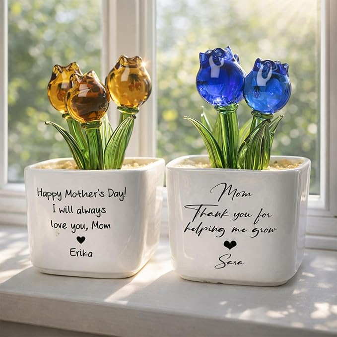 Nazenti Flower Pot Gifts for Mom Grandma Custom Quote, Personalized Floral Glass Flower Potted Gift for Mother's Day, Birt...