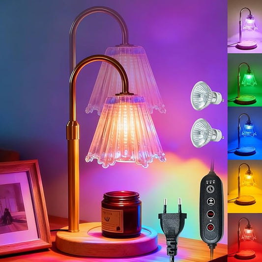 Miisiya RGB Candle Warmer Lamp with Timer, Dimmer Adjustable Height Candle Melt Lamp Gold Flower Wax Warmer for Wax Melt B...