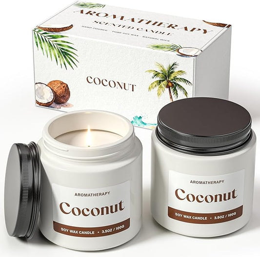 Waxcanpy Coconut Scented Candles for Women, Soy Candle Gift Set, Tropical Coconut Candles, 2 Pack Aromatherapy Candles for...