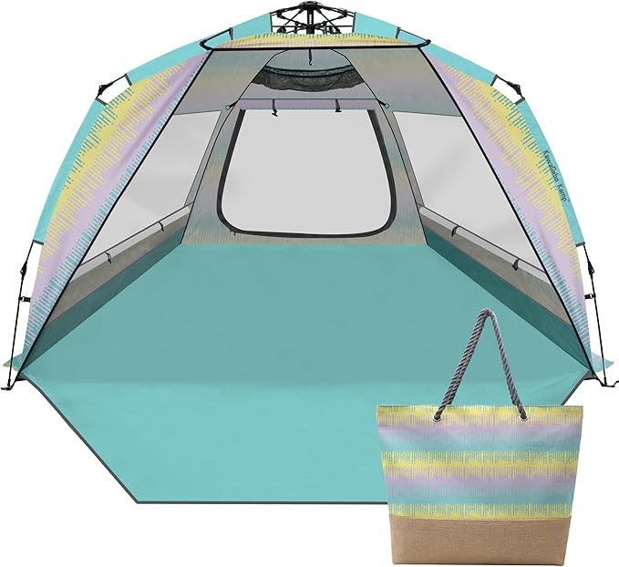 KawaGebo Kamp Beach Tent Sun Shelter for 4-6 Person - Pop Up Beach Tent UPF 50＋ UV Protection, Lightweight and Easy Setup ...
