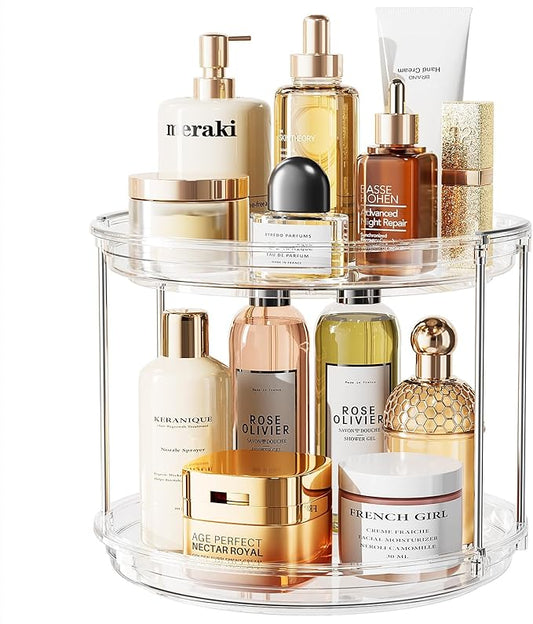 LAMU Rotating Makeup Organizer for Vanity, 10.6in 2 Tier Lazy Susan Turntable Stackable Spinning Skincare Organizer Cosmet...