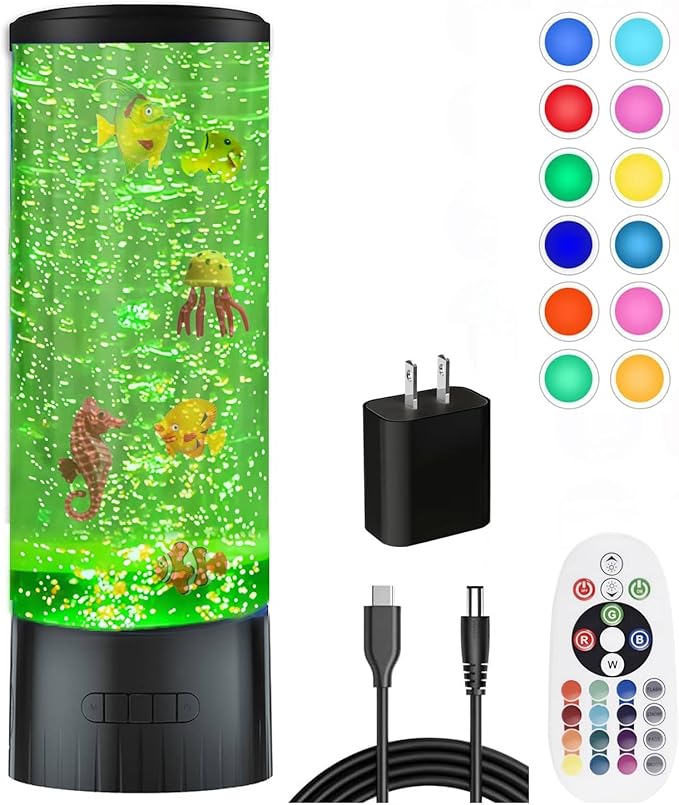 Desktop Sensory Bubble Tube Lamp with Artificial Fish - Autism Anxiety Relief Night Light, Color Changing Bubble Tube for ...