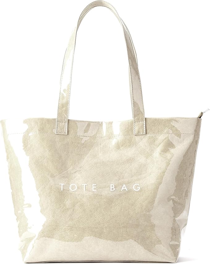 KALIDI PVC Zipper Tote Bag, Jelly Kraft Paper Beach Bag Large Hobo Carry All Travel Shopping Handbag Plastic Shoulder Bag