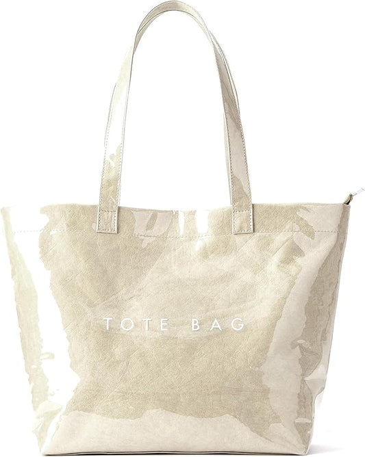 KALIDI PVC Zipper Tote Bag, Jelly Kraft Paper Beach Bag Large Hobo Carry All Travel Shopping Handbag Plastic Shoulder Bag