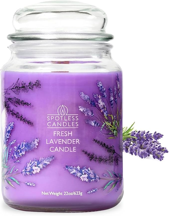 Spotless Leopard Fresh Lavender Candle 22oz Glass Jar with Wooden Wick in a Decorated Jar Within a Presentation Gift Box a...