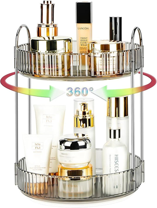 Niluks 360 Rotating Makeup Organizer, 2 Tier Lazy Susan Bathroom Counter Organizer, Skincare Organizers, Spinning Perfume ...