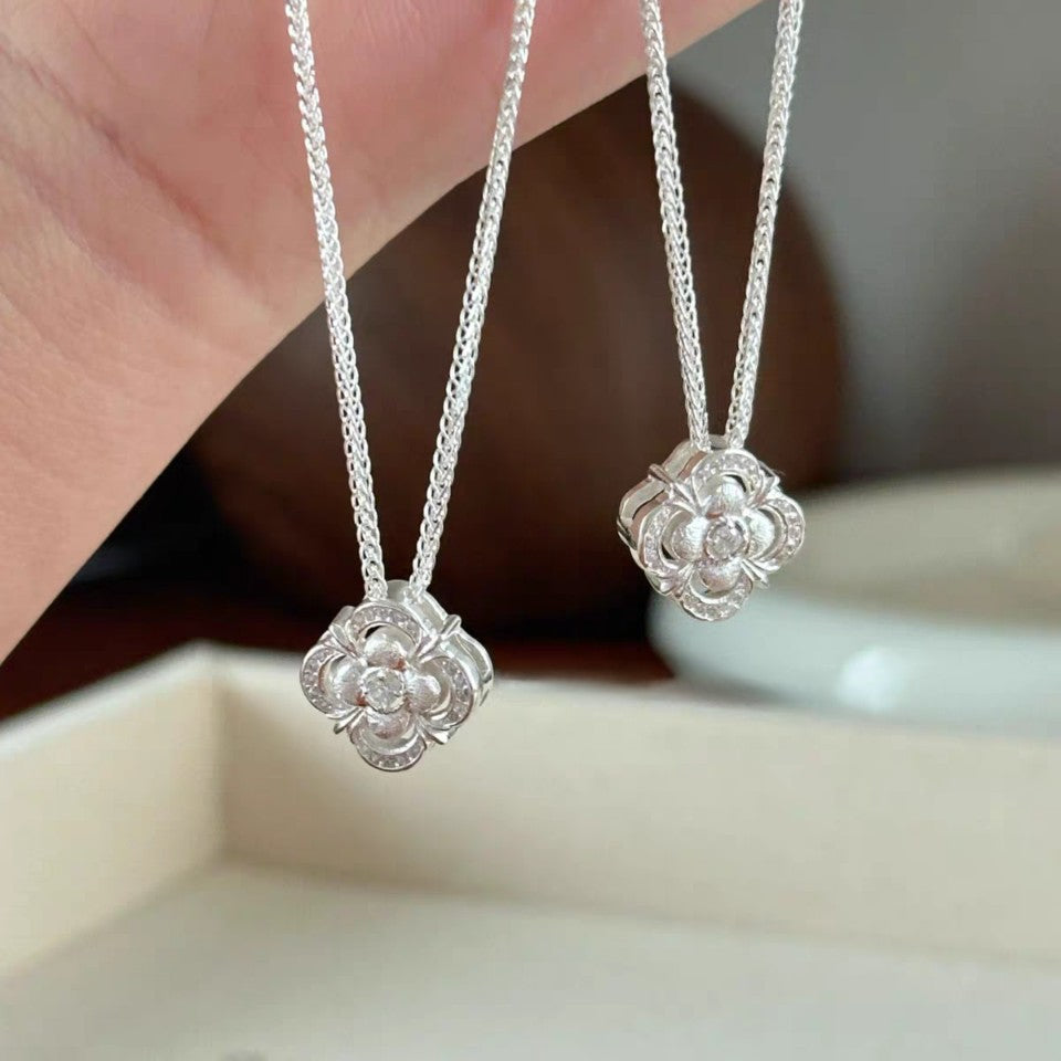 1pc 999 Sterling Silver Diamond-Encrusted Four-Leaf Clover Pendant Necklace, Luxurious Sweet Style, Perfect For Daily Wear & Valentine's Gifts