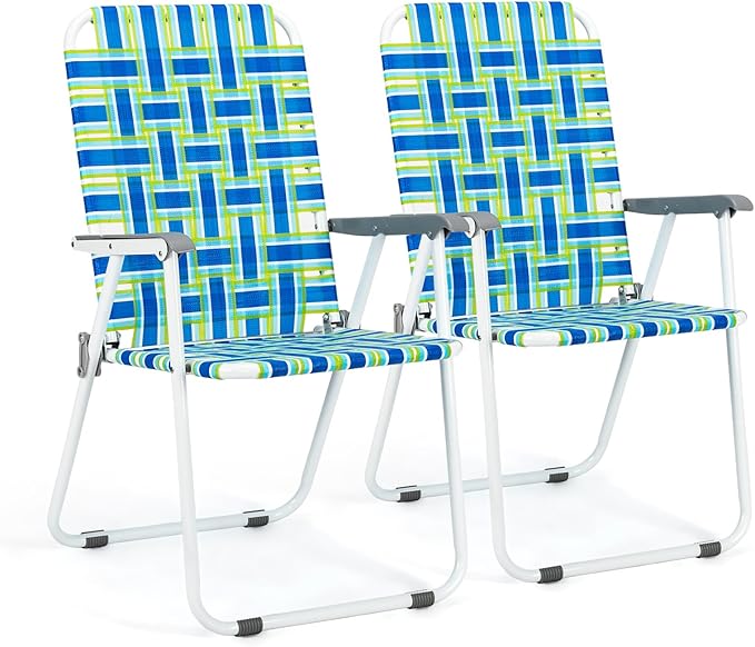 VINGLI Patio Lawn Webbed Folding Chairs Set of 2, Outdoor Beach Portable Lawn Chair Camping Chair Beach Chair for Yard, Ga...
