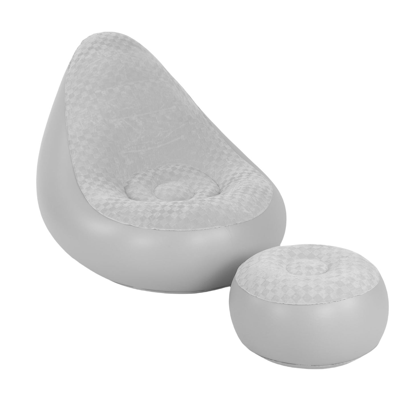 Inflatable Lounge With Footstool PVC Flocking Water Proof Folding Blow Up Couch Inflatable Sofa Chair For Home Camping Grey