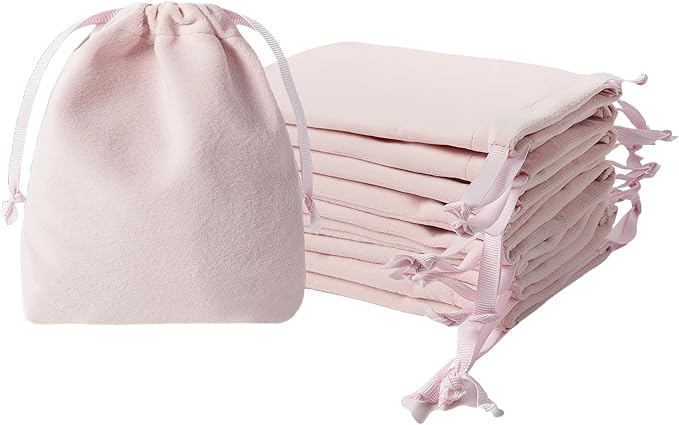 QIANF 12pcs Light Pink Velvet Drawstring Bags 3x4 inches Small Velvet Cloth Gift Bags Jewelry Pouches for Storage Wedding ...