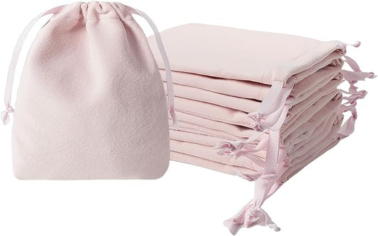 QIANF 12pcs Light Pink Velvet Drawstring Bags 3x4 inches Small Velvet Cloth Gift Bags Jewelry Pouches for Storage Wedding ...