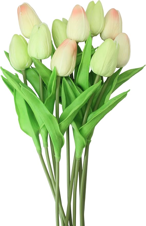 ALIERSA Artificial Flowers 10 Heads Mini Real Touch Artificial Tulip for Home Wedding Party Centerpiece Decoration (Champa...