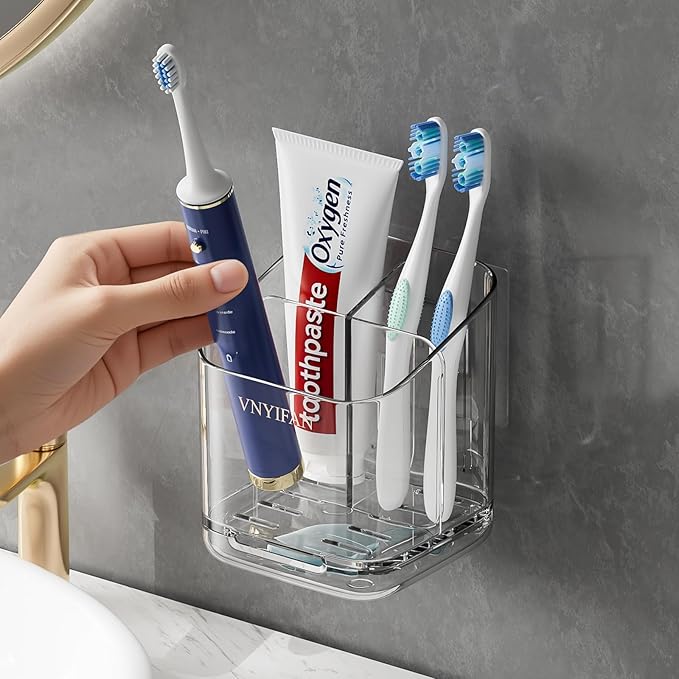 Toothbrush Holders for Bathrooms, 3 Slots Detachable Electric Toothbrush Holder Wall Mounted with Divider, Removable Tooth...