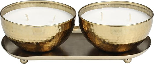 Deco 79 Metal Decorative Candle Egyptian Mint Scented Hammered 12 oz 2 Wick Aromatherapy Candle with White Wax, Set of 2 W...