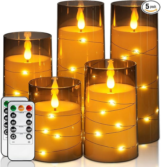 Homemory Flameless Candles with Embedded Star String Fairy Lights, Battery Operated Candles, LED Candle, Fake Candles with...