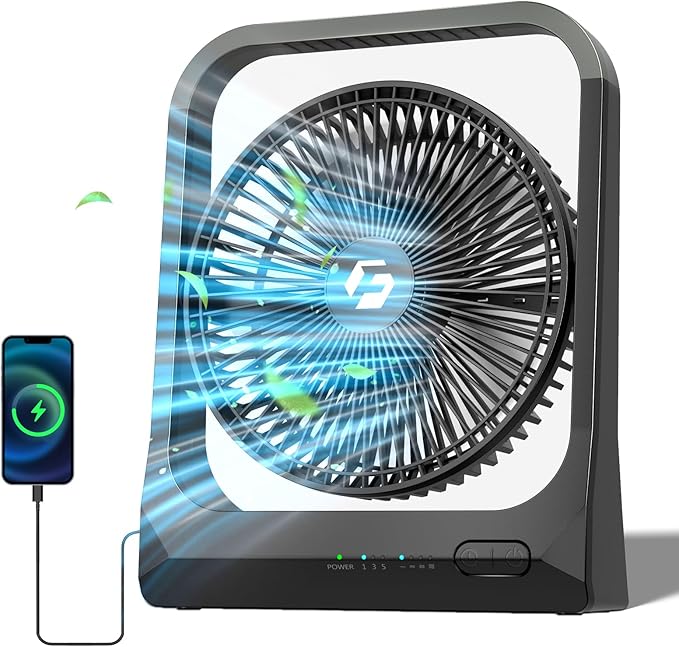 8-inch USB Portable Fan - 20800mAh Rechargeable Battery Operated Fan (80Hrs work time) - Personal Desk Fans - Battery Powe...