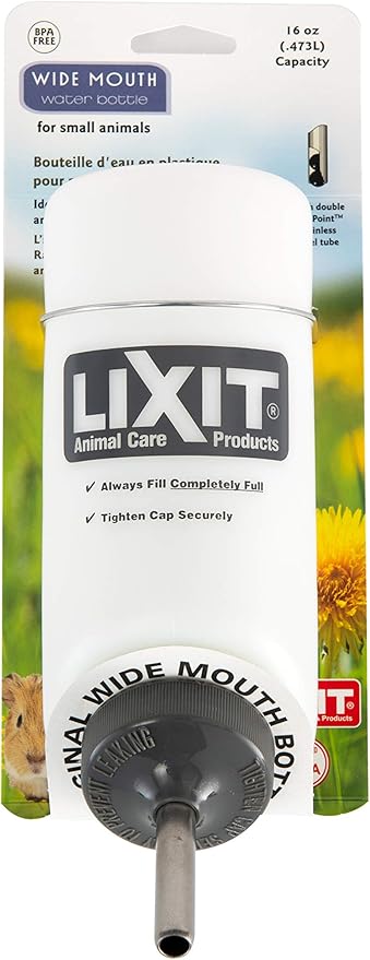 Lixit Wide Mouth BPA-Free Cage Water Bottles for Rabbits, Ferrets, Guinea Pigs, Rats, Chinchillas, Hamsters, Mice, Hedgeho...