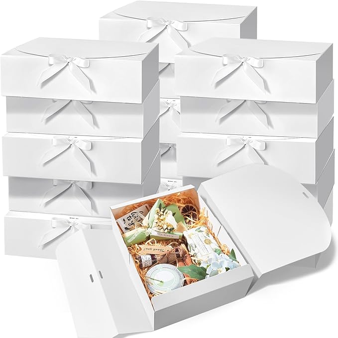 Kucoele 15 PCS Gift Boxes with Lids for Presents, 10.6 x 7.8 x 3.1 Inches White Bridesmaid Proposal Boxes with Ribbons for...