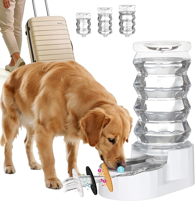 RIZZARI Gravity Dog Water Dispenser: Ion Exchange System with Activated Carbon-Helps Prevent Urinary Stones-8L Large Auto-...