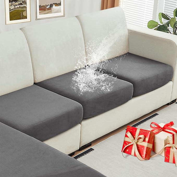 NAISI Waterproof Couch Cushion Covers Thick Velvet Fabric Washable Sofa Slipcovers 3 Pieces Individual Sectional Couch Cov...