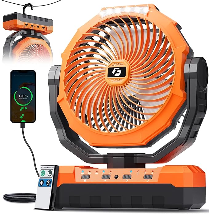 FRIZCOL 3-in-1 Camping Fan - Portable Fans Rechargeable - 24000mAh Battery Powered Fan with Light & Remote for Indoor, Out...