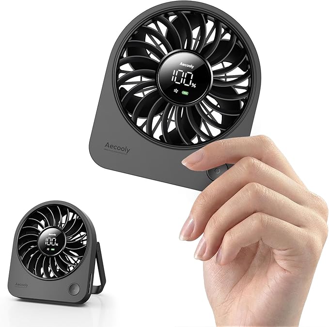 Aecooly Mini Portable Desk Fan, Small Enough to Hold USB Fan, 4 Speeds Quiet Rechargeable [10H Max Cooling Time], 180° Adj...
