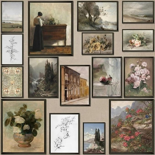MAZUKO 16 PCS Vintage Wall Art Decor, Wall Art, Modern Maximalist Wall Prints for Bedroom, Posters for Room Aesthetic, Wal...