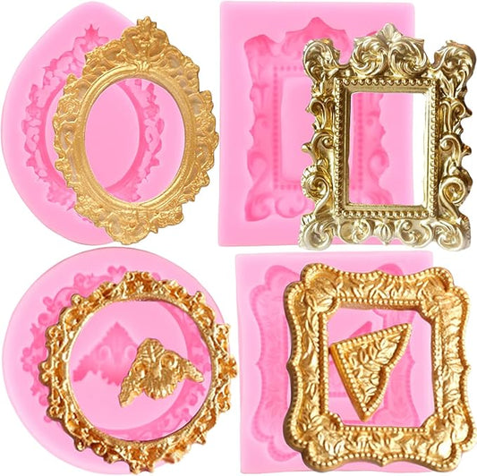 Mujiang Photo Frame Fondant Molds Picture Frames Silicone Mold Vintage Frame Molds For Cake Decorating Cupcake Topper Choc...