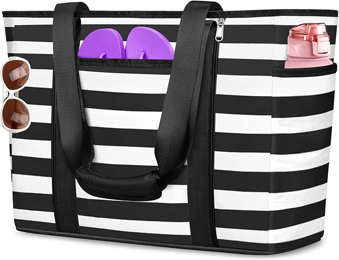 TEUEN Extra Large Beach Bags for Women, Waterproof Sandproof Beach Tote Bag Foldable Swim Pool Bag with Zipper and Wet Pocket