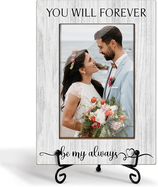 Zgogy Wedding Gifts Wooden Picture Frames 4x6 - You Will Forever Be My Always, Engagement Photo Frame With Stand for Engag...