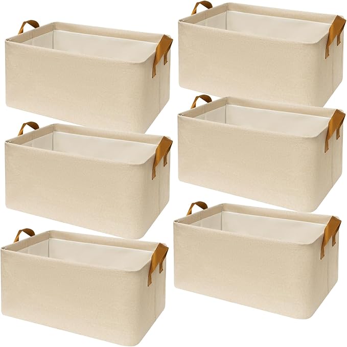 SNWDN 6 Pack Closet Cloth Storage Bins for Shelves, Medium Storage Baskets for Shelves, Fabric Bins for Closet organizatio...