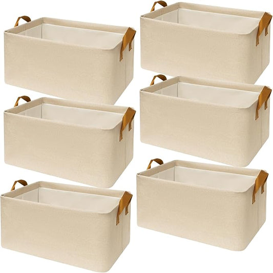 SNWDN 6 Pack Closet Cloth Storage Bins for Shelves, Medium Storage Baskets for Shelves, Fabric Bins for Closet organizatio...