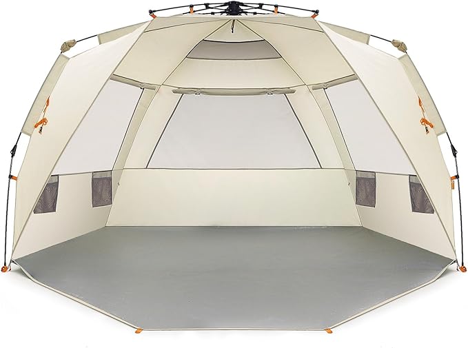 Easthills Outdoors Instant Shader Deluxe XL Beach Tent Easy Up 99" Wide for 4-6 Person Sun Shelter - Extended Zippered Por...