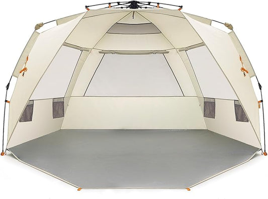 Easthills Outdoors Instant Shader Deluxe XL Beach Tent Easy Up 99" Wide for 4-6 Person Sun Shelter - Extended Zippered Por...