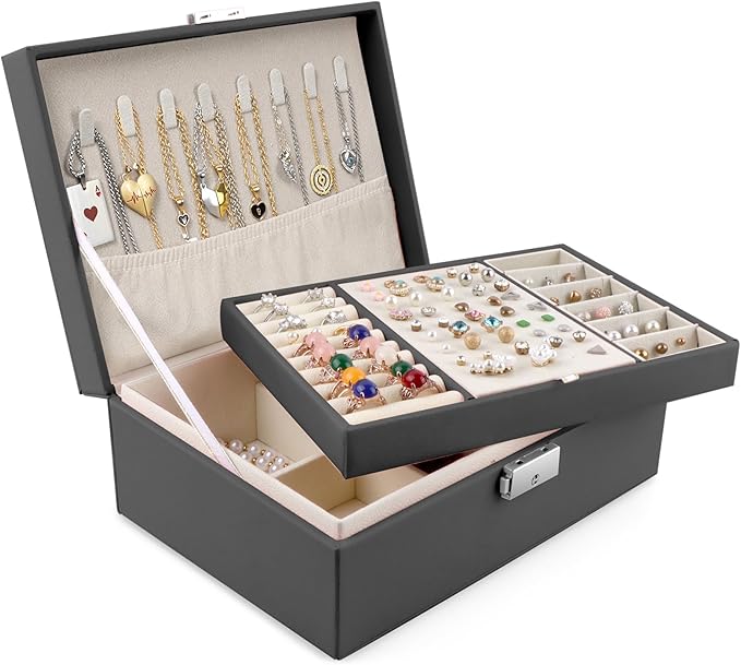 Homeanda Jewelry box 2 layer Jewelry box Leather Jewelry boxes for Women Girls Teens Jewelry organizer box Jewelry Storage...