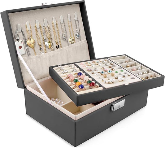 Homeanda Jewelry box 2 layer Jewelry box Leather Jewelry boxes for Women Girls Teens Jewelry organizer box Jewelry Storage...