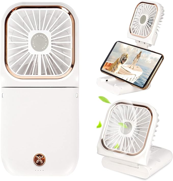 Portable Mini Fan Small Battery Operated Fan 5 in 1 as Power Bank,Phone Holder,Handheld Fan,Desk Fan, USB Rechargeable Per...