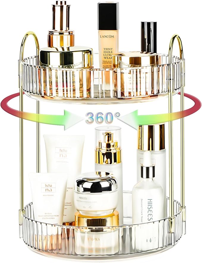 Niluks 360 Rotating Makeup Organizer - Large Capacity Spinning Perfume & Cosmetic Skincare Holder for Countertop (Pearl Wh...