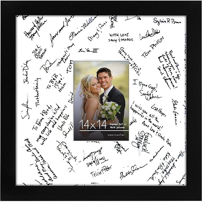 Americanflat 14x14 Wedding Signature Frame with Shatter-Resistant Glass - Use as 5x7 Frame with Mat or Display 14x14 Photo...