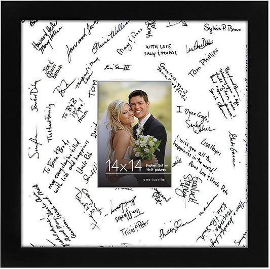 Americanflat 14x14 Wedding Signature Frame with Shatter-Resistant Glass - Use as 5x7 Frame with Mat or Display 14x14 Photo...