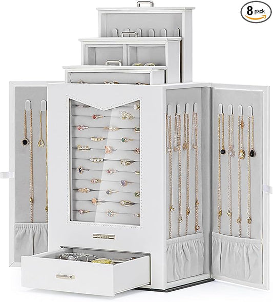 Homde Jewelry Organizer with Transparent Window Necklace Hooks Gift for Women Jewelry Box Display Case for Necklaces Rings...