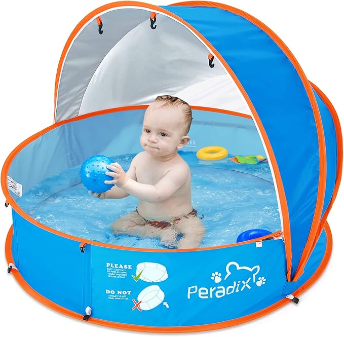 Peradix Paddling Pool for Kids & Pets Infant Ball Pit Tent, Baby Beach Tent, Toddler Wading Pool UV Sun Shelter Canopy wit...