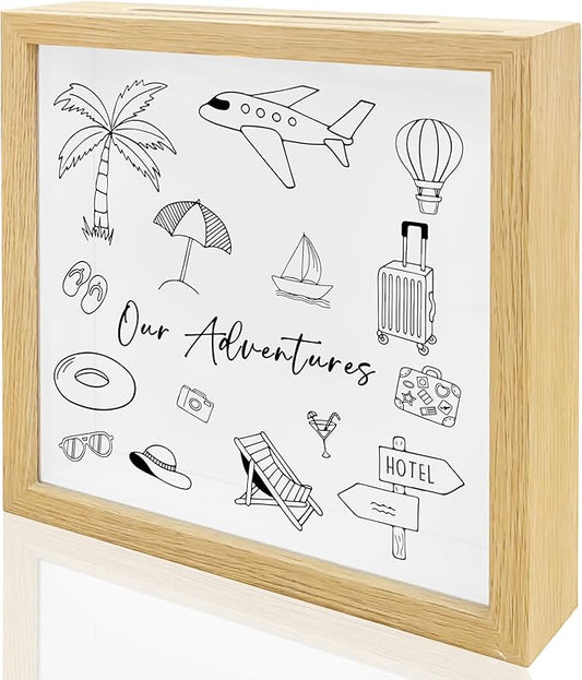 8''x8'' Adventure Travel Shadow Box - Travel Ticket & Photos Shadow Box With Slot - Keepsake Memory Boxes for Adventure Co...