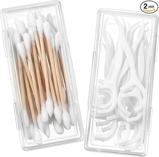 2PCS Cotton Swab Holder for Travel, Floss Picks Case, Portable Small Dental Floss Holders, Cotton Swab Boxs Travel Storage...