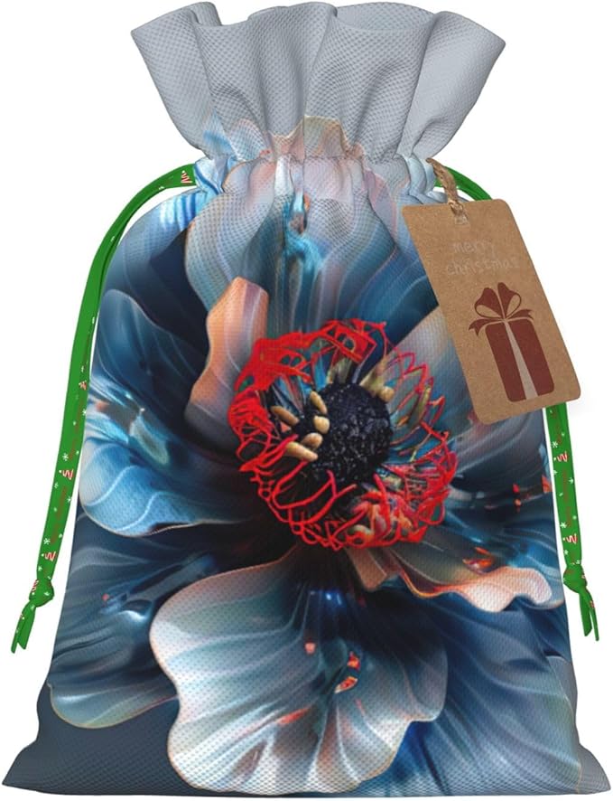 WXYBMDP 3D Flower Print Christmas Drawstring Bags Xmas Candy Bags Reusable Party Gifts Wrapping Bags