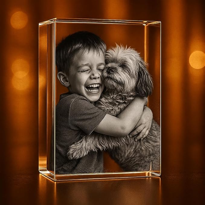 Personalized 3D Engraved Crystal Photo Rectangle |Custom Laser Etched Keepsake | Gift | Décor | Memorial Gift for Pets | D...