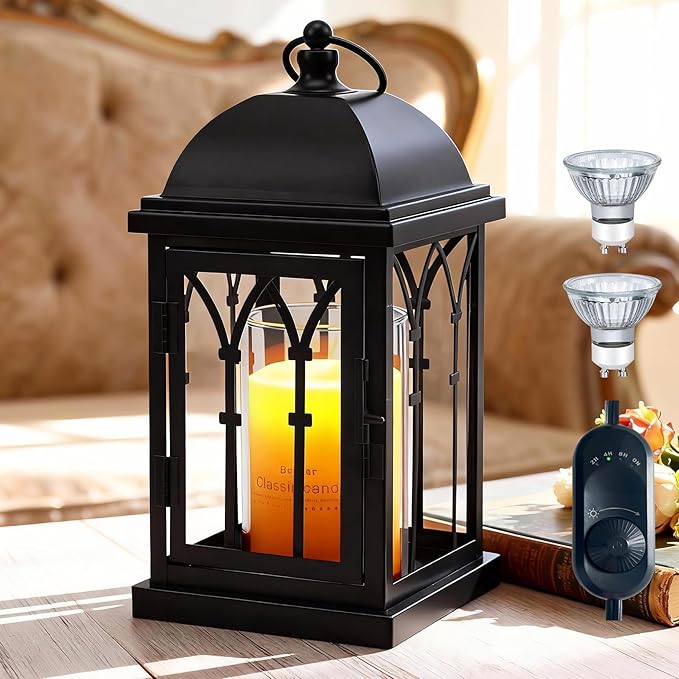 Candle Warmer Lamp with Timer,Dimmable Electric Large Candle Warmer Lantern for Jar Candles,Vintage Enclosed Candle Lamp W...