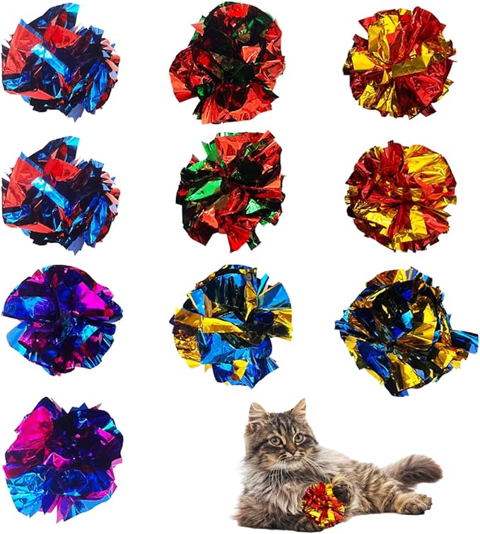 QUVOVID Cat Crinkle Ball Toys 10 Packs for Indoor Cats to Kill Time and Keep Fit, 2.3 Inch Colorful Mylar Crinkle Balls At...